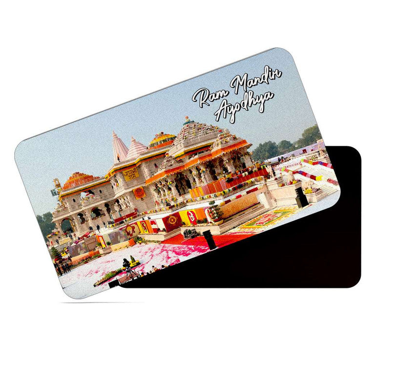 dhcrafts Rectangular Rubber Fridge Magnet / Magnetic Card Multicolor Utter Pradesh Ram Mandir Ayodhya D1 Design Pack of 1 (8.6cm x 5.4cm)